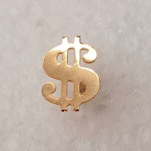Tie Tack, Lapel Pin Dollar Sign Gold Tone Vintage 1980s, Fun Funny, Business